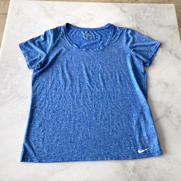 Nike women's Dri Fit T shirt / wicking athletic top, heathered blue short sleeve - Picture 1 of 5